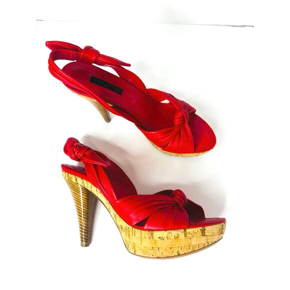 Louis Vuitton Retro Watermelon Pink Slingback Open toe Leather Sandal Heels 37 - Picture 1 of 14